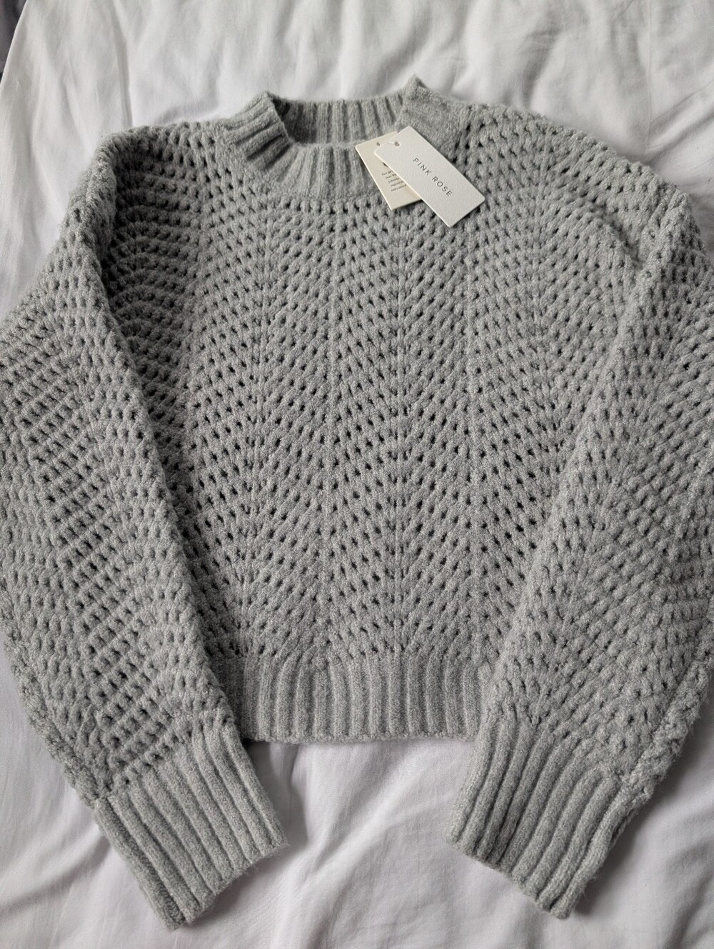 Pink Rose Ladies Cropped Crewneck Sweater.  Size Small.  Long Sleeves (NWT)